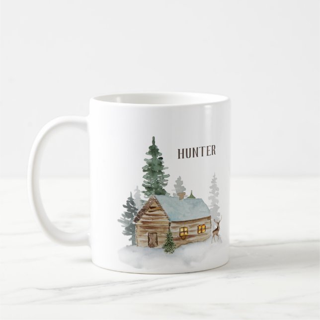 Caneca De Café Cabina de Floresta Woodland com Deer Personalizado (Esquerda)