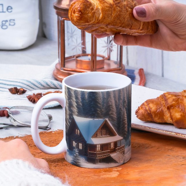 Caneca De Café Cabina de inverno na Floresta (Criador carregado)