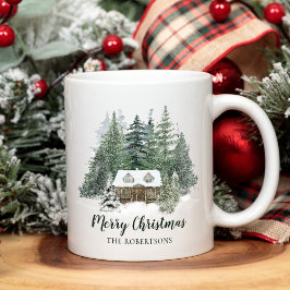 Caneca De Café Cabina de Woodland de Natal Russo