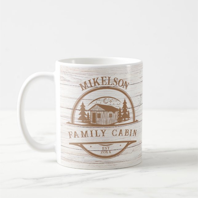 Caneca De Café Cabina Personalizada da Família de Madeira Branca (Esquerda)