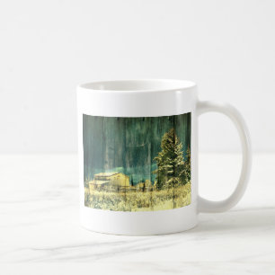 Caneca De Café Cabine de cabana de madeira de galhardetes, verde