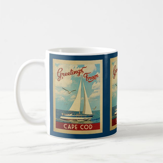 Caneca De Café Cabo Cod Coffee Mug Sailboat Retro Massachusetts (Esquerda)