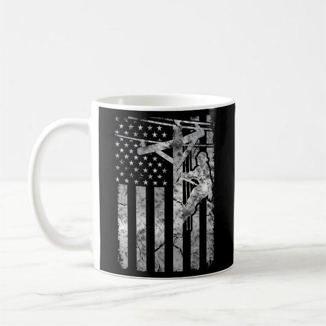 Caneca De Café Cabo elétrico Patriótico Afastado Lineman American (Esquerda)