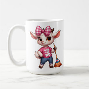 Caneca De Café Cabra de desenho animado com laço e vassoura