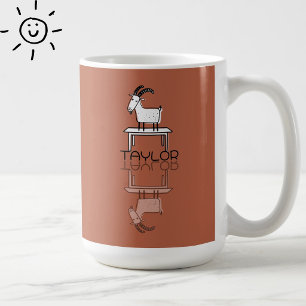 Caneca De Café Cabra Rosa Boba Fofa Reflexo Doodle Nome Personali