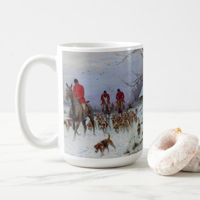 Caneca De Café Caça à Raposa Caçadores e Cães Voltando para Casa  (Com Donut)