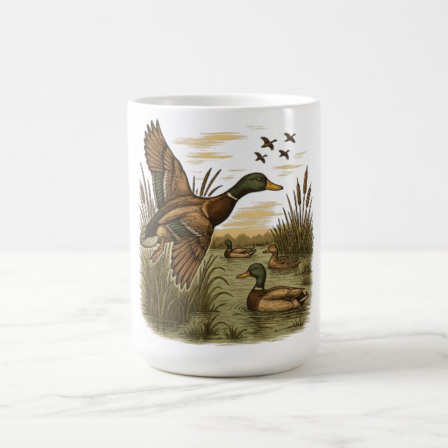 Caneca De Café Caça ao Pato-Mallard-Retro-Voador,  (Centro)