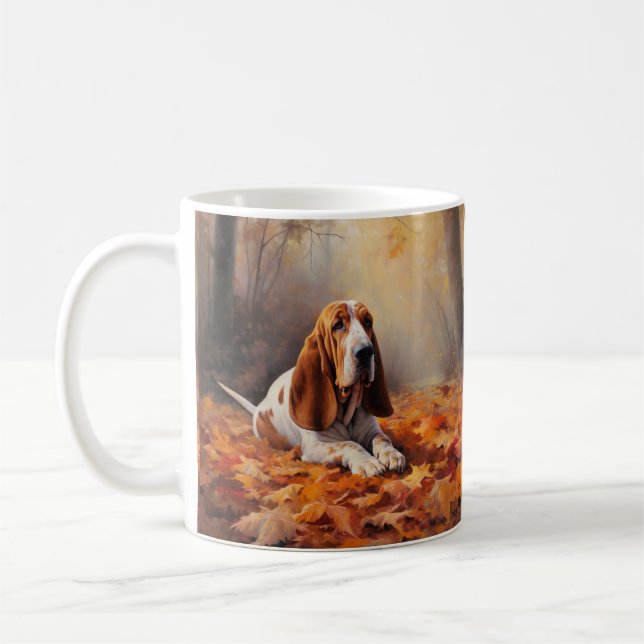 Caneca De Café Caça-Basset nas Folhas do Outono Cai Inspire (Esquerda)