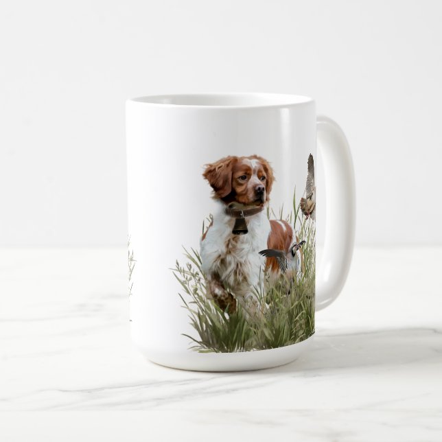 Caneca De Café Caça com um cão Brittany, Art (Frente Esquerda)