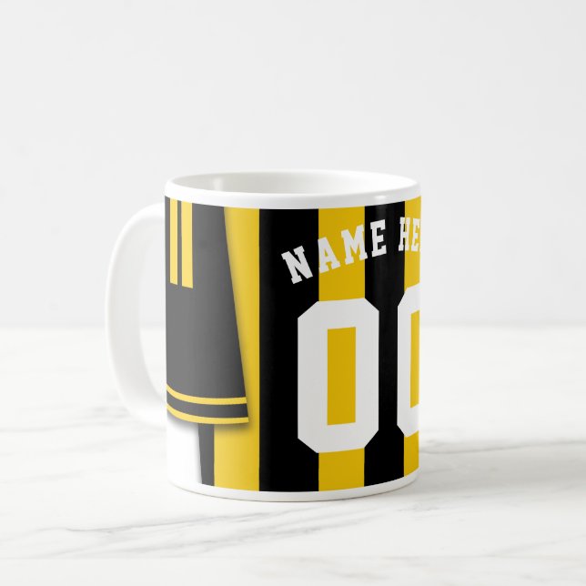 Caneca De Café Caça de Jersey Personalizável, Bandeiras Douradas  (Frente Esquerda)