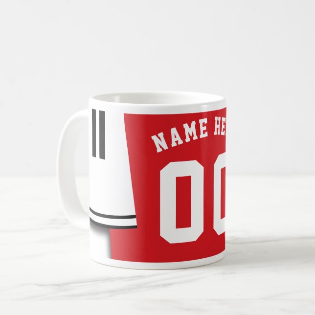 Caneca De Café Caça de Jersey personalizável, touro, vermelho e b (Frente Esquerda)