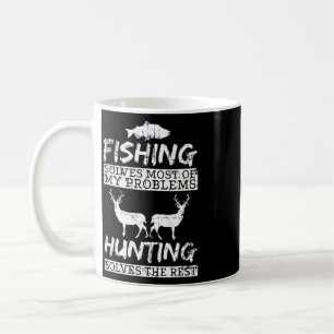 Caneca De Café Caça Engraçada Pesca Resolve Problema Peixe Veado