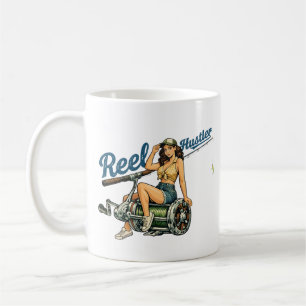 Caneca De Café Caçador de Carretel Pin-Up Retro de Pesca   Peixe 
