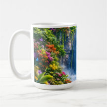 Cachoeira Mágica com Arco-íris e Flor Colorida