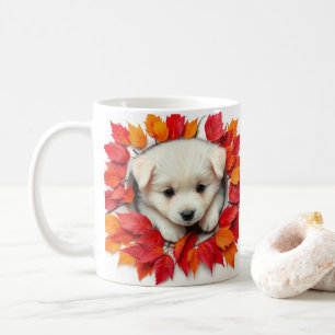 Caneca De Café cachorrinho bonitinho com folhas de outono, design