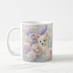 Caneca De Café cachorrinho branco fofo com flores