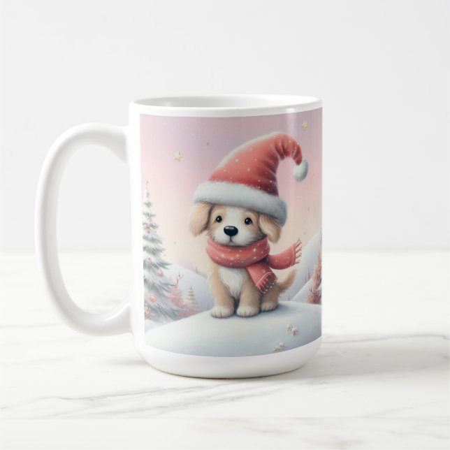 Caneca De Café Cachorrinho de Natal fofo com chapéu de Papai Noel (Esquerda)