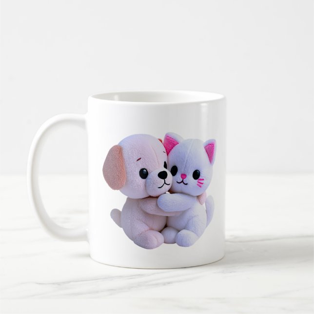Caneca De Café Cachorrinho Fofo Gatinho Abraço (Esquerda)