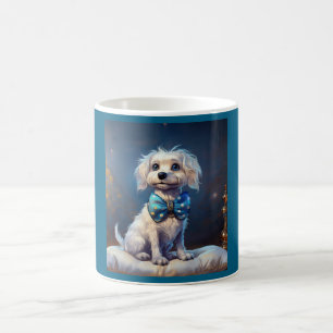 Caneca De Café Cachorrinho Muito Fofo Com Gravata Borboleta Azul
