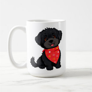 Caneca De Café Cachorrinho Preto Adorável Vestindo um Bandana Ver