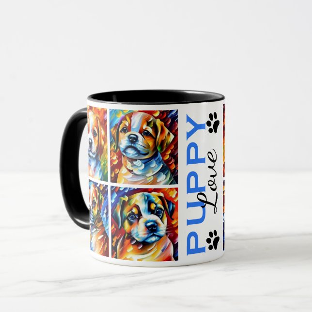 Caneca de Café Cachorrinhos Fofo Estilizado (Frente Esquerda)