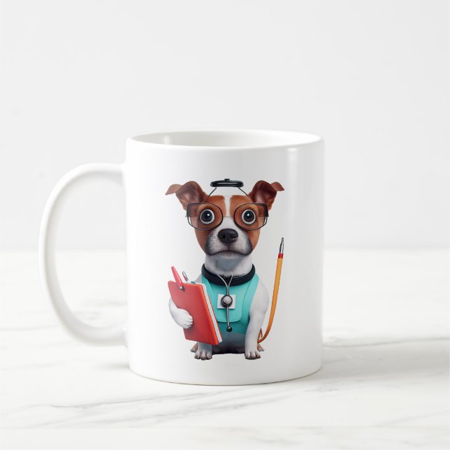 Caneca De Café Cachorro A Trabalhar Como Enfermeira, Cachorro A V (Esquerda)