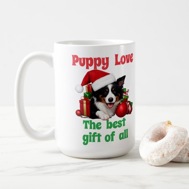 Caneca De Café Cachorro Adorável de Natal Com Amor (Com Donut)