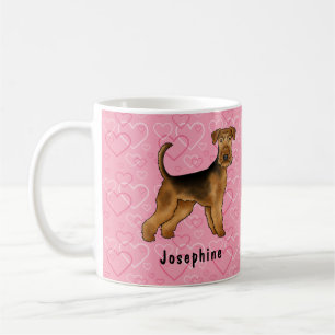 Caneca De Café Cachorro Airedale Terrier Com Corações Rosas E Nom