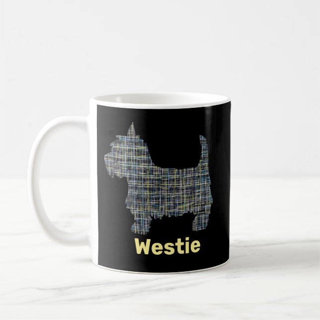 Caneca De Café Cachorro Amarelo e Azul Linhas Abstrato Pet T (Esquerda)