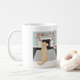 Caneca De Café Cachorro Amarelo Labrador Na Cena De Lareira De Na