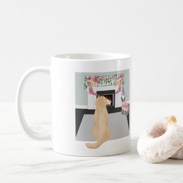 Caneca De Café Cachorro Amarelo Labrador Na Cena De Lareira De Na (Com Donut)