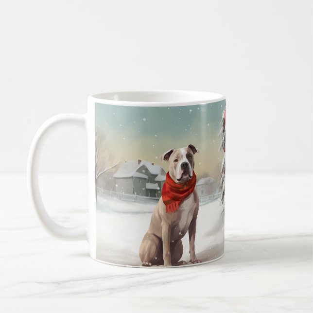 Caneca De Café Cachorro Americano Staffordshire no Natal da Neve (Esquerda)
