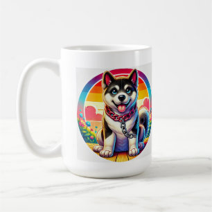 Caneca De Café Cachorro Animado Fofo com Coleira