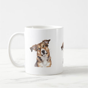 Caneca De Café Cachorro Aquarela é Cão Surpreso Confuso