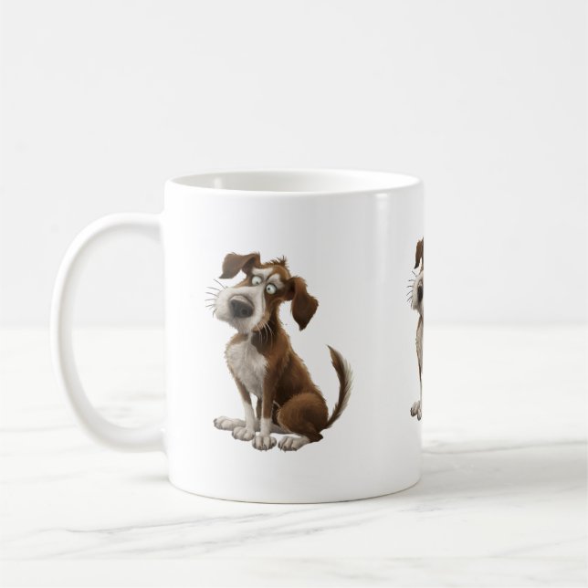 Caneca De Café Cachorro Aquarela é Cão Surpreso Confuso (Esquerda)