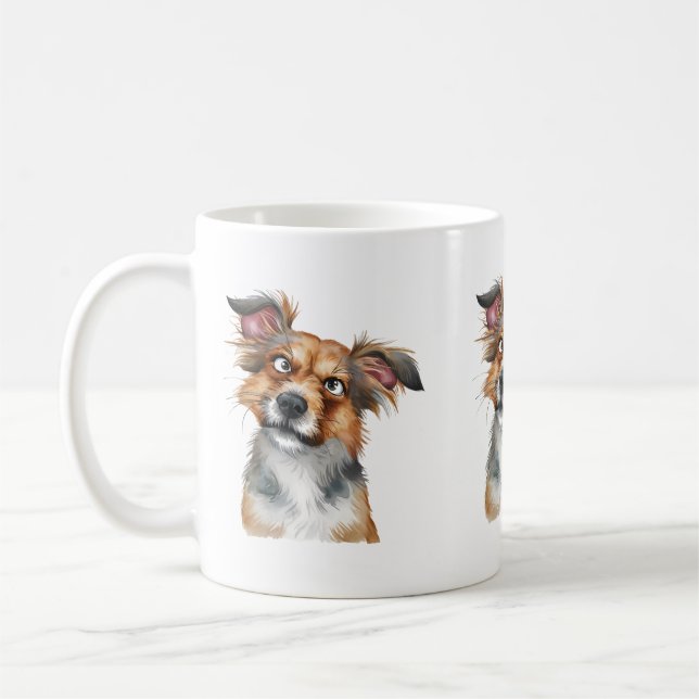 Caneca De Café Cachorro Aquarela é Cão Surpreso Confuso (Esquerda)