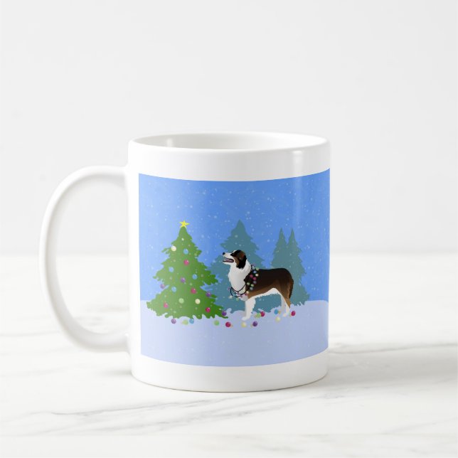 Caneca De Café Cachorro Australiano Decorando Árvore de Natal (Esquerda)