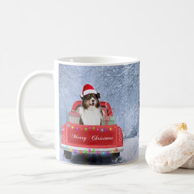 Caneca De Café Cachorro Australiano no Natal da Neve (Com Donut)