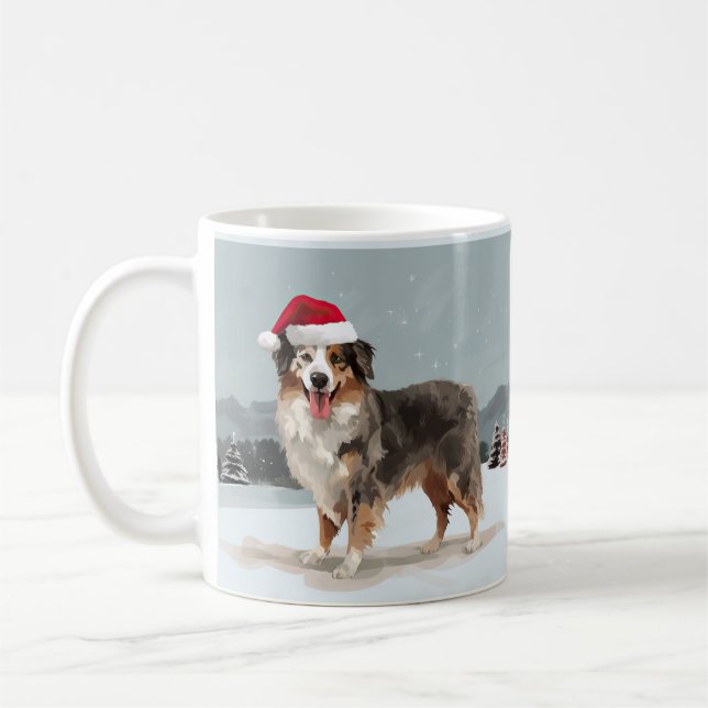 Caneca De Café Cachorro Australiano no Natal da Neve (Esquerda)