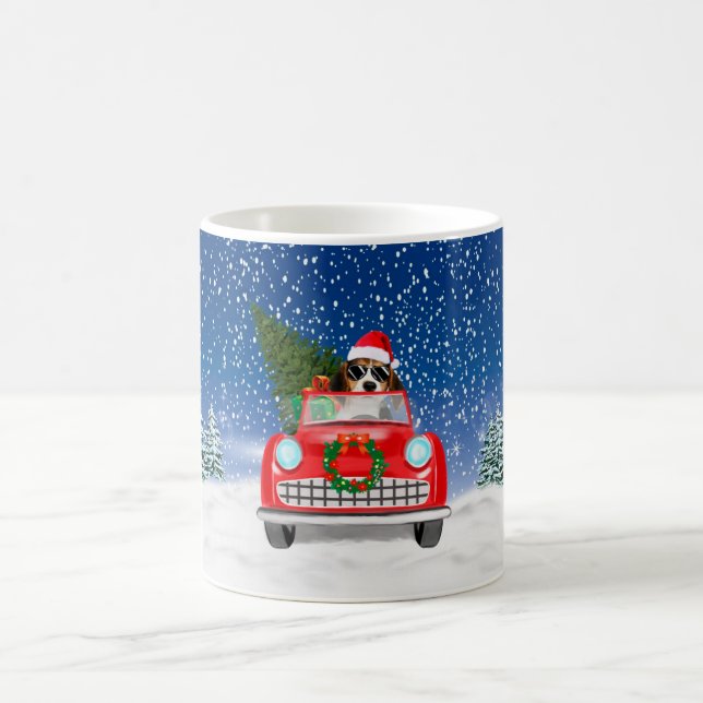 Caneca De Café Cachorro Beagle Dirigindo Carro Na Neve Natal  (Centro)