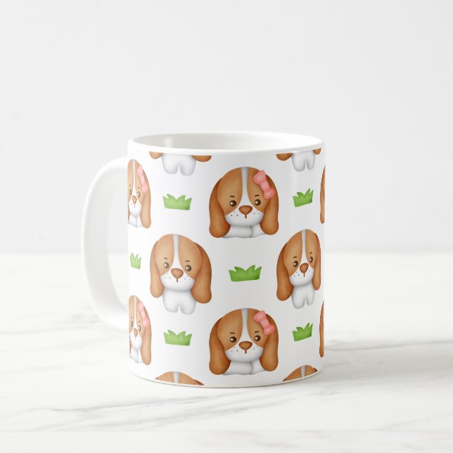 Caneca De Café Cachorro Beagle em Aquarela Fofa (Frente Esquerda)