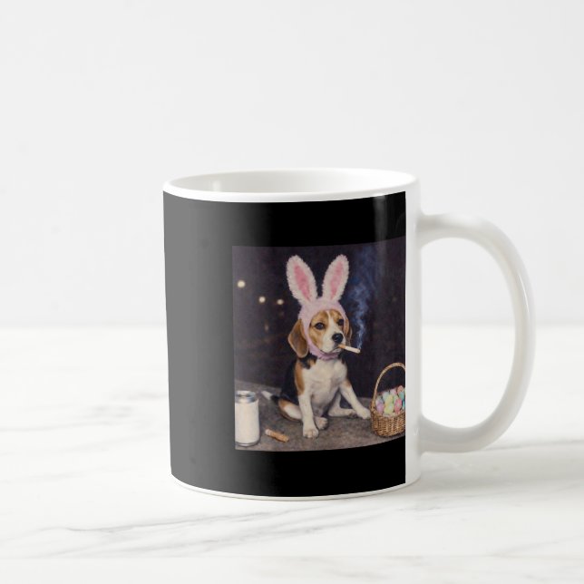 Caneca De Café Cachorro Beagle Engraçado Orelhas de Coelho Retrô  (Direita)