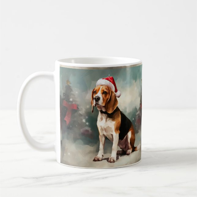 Caneca De Café Cachorro Beagle na Neve Natal (Esquerda)