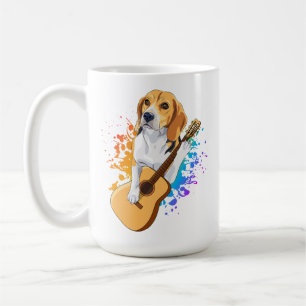 Caneca De Café Cachorro Beagle Tocando Violão Acústico Coffee Mug
