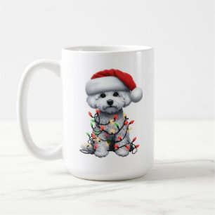 Caneca De Café Cachorro Bichon Frise Envolvido em Luzes de Natal