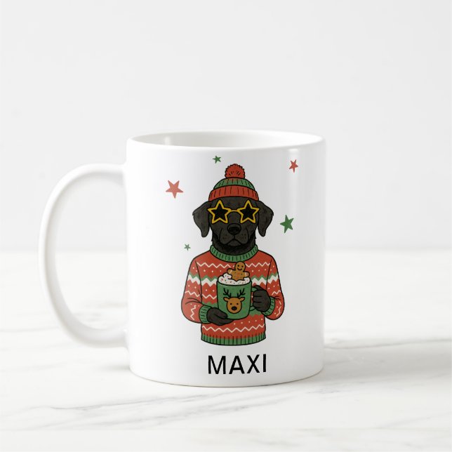 Caneca De Café Cachorro Black Lab Natal Nome Personalizado (Esquerda)