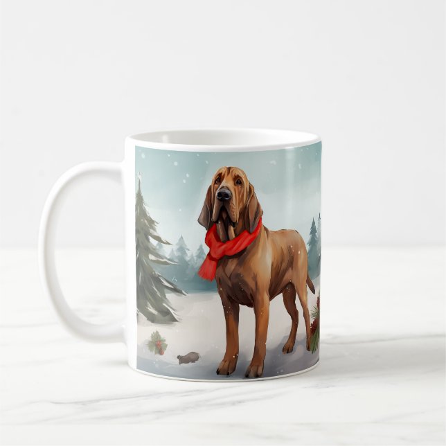 Caneca De Café Cachorro Bloodhound na Neve Natal (Esquerda)