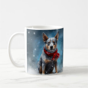 Caneca De Café Cachorro Blue Heeler na neve de Natal