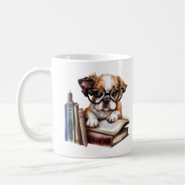 Caneca De Café Cachorro Bonito com Livros