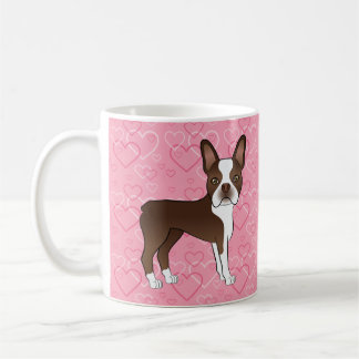 Caneca De Café Cachorro Boston Terrier Marrom Chocolate em Coraçõ